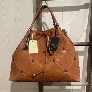 CAVALCANTI leather satchel purse - Y363 TAN “Luggage Collection”